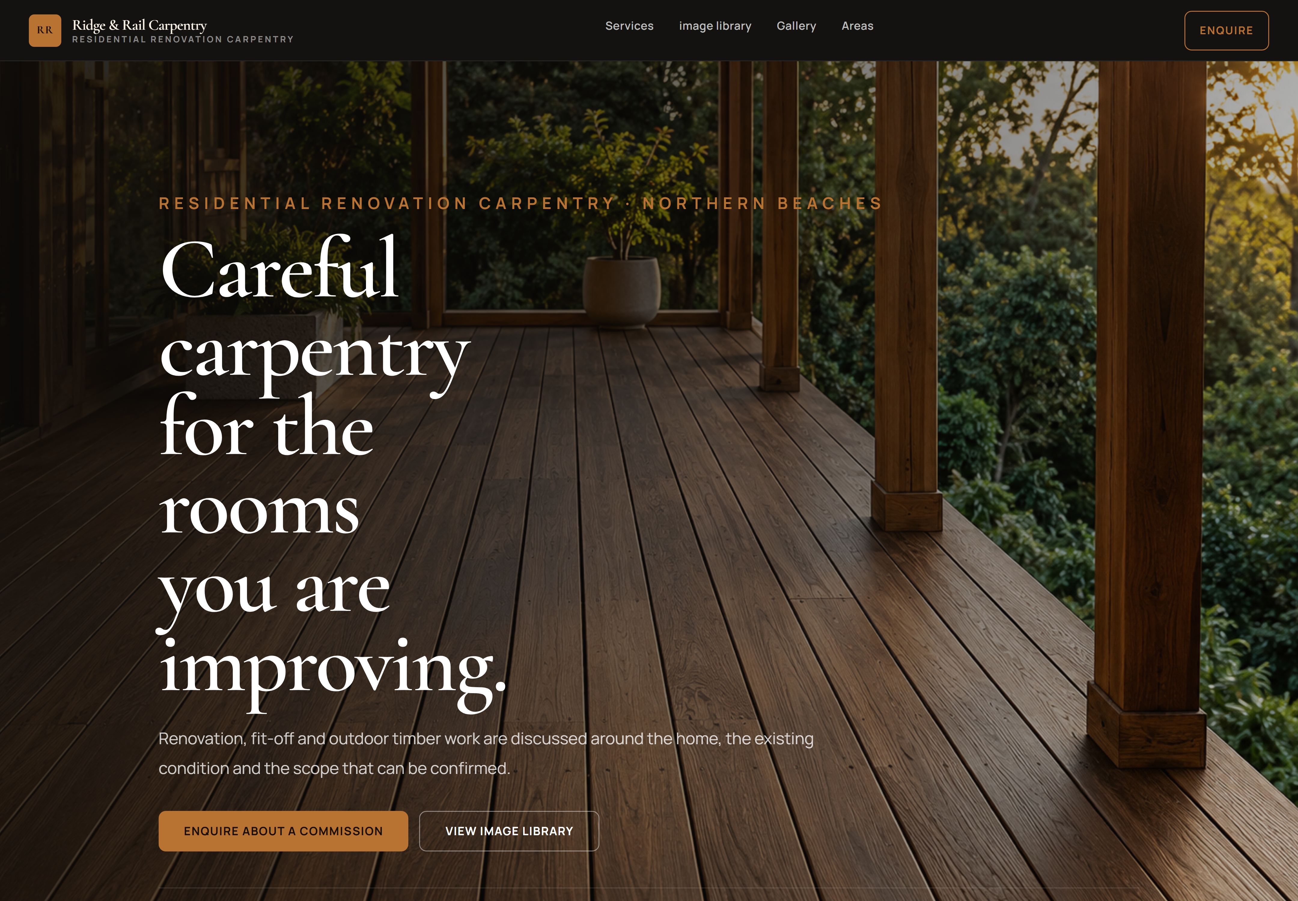 Sandstone Noovi carpenter design shown with the fictional Ridge and Rail Carpentry identity