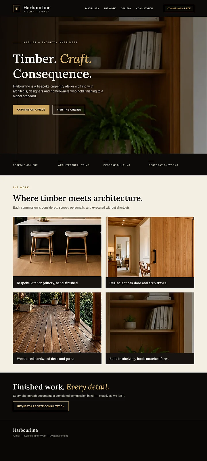Premium timber and joinery website example on a tablet